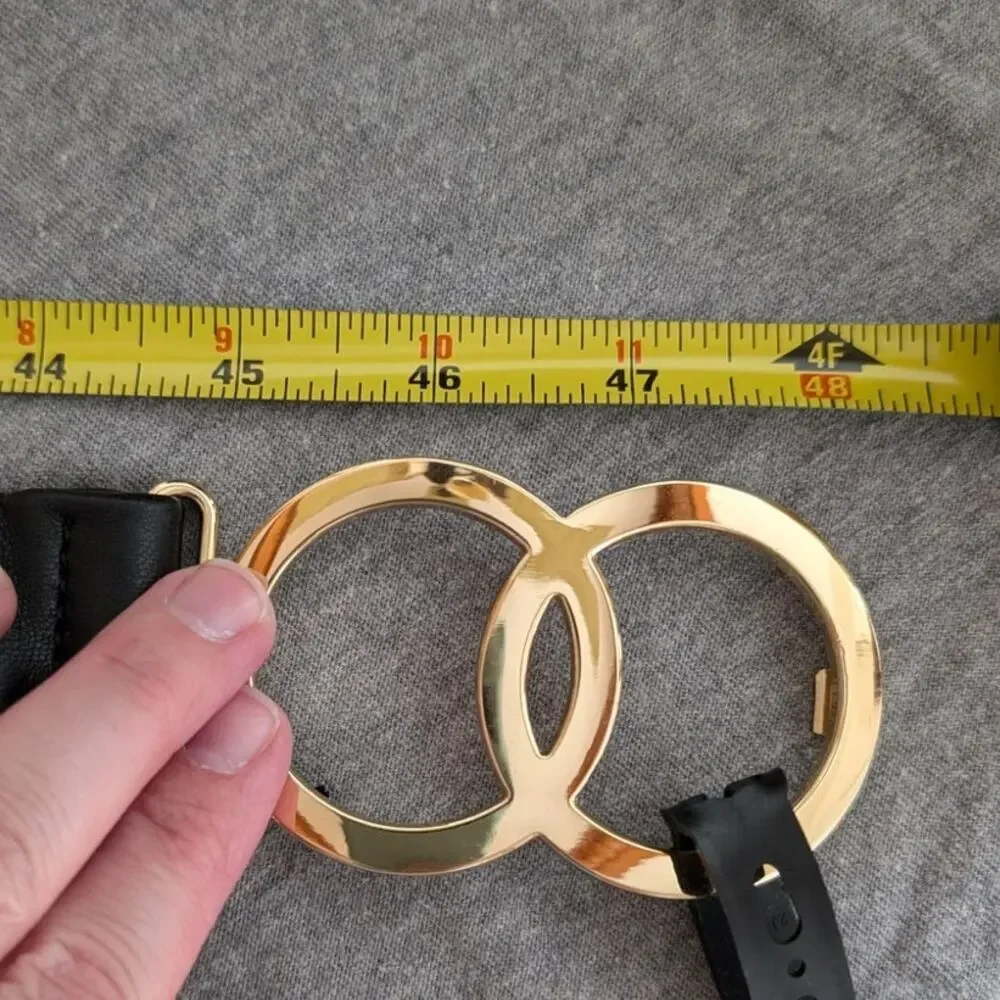 Madden NYC belt Womens Extra Large Black Stretch Gold Double Circle buckle
